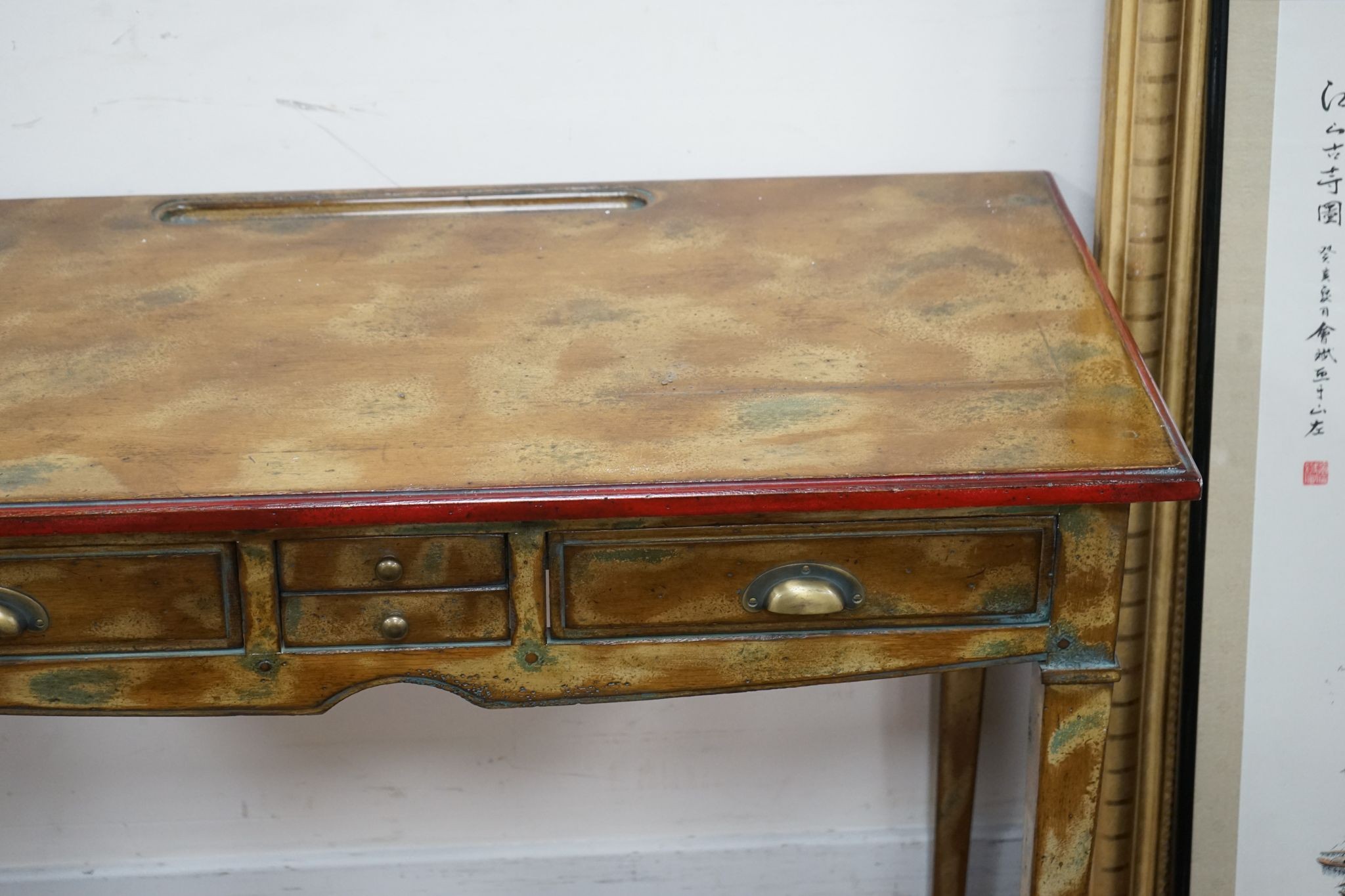 A provincial painted four drawer dressing table, length 110cm, depth 55cm, height 77cm